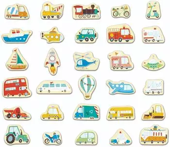 HaPe Magnetisches Fahrzeug-Set, Holz, 30 Teile (E2008)
