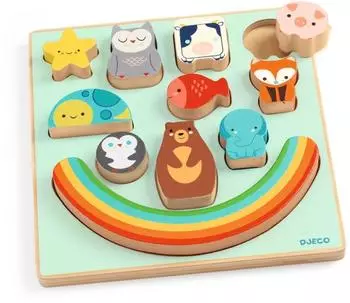 Djeco Puzz & Boom Rainbow Holzpuzzle & Balancespiel, 12 Teile