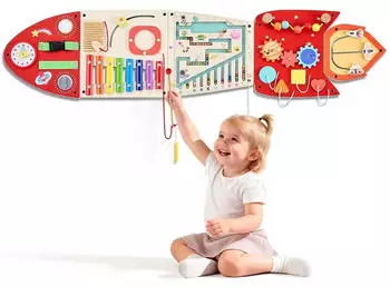 VEVOR Montessori Busy Board Rakete 13-in-1, Wandmotorikbrett MDF