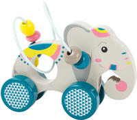 Small Foot 11088, Small Foot - Wooden Push Figure Elephant with Moto