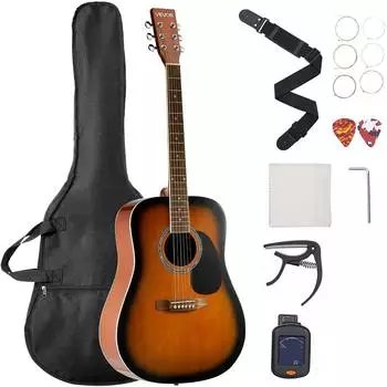 VEVOR Dreadnought Akustikgitarre 41 Zoll, 6-saitig, Sunburst, Einsteigerpaket