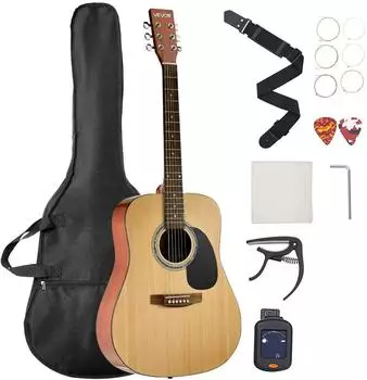 VEVOR Dreadnought Akustikgitarre 41 Zoll, 6-saitig, Fichtenholz, Einsteigerset