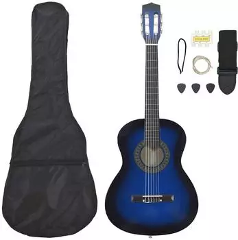 vidaXL Klassikgitarren-Set f&uuml;r Anf&auml;nger 8-tlg. 3/4 36" blau (70117)
