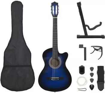 vidaXL Westerngitarren-Set 12-tlg. 6 Saiten blau-schattiert 38" (70135)