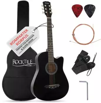 Rocktile WSD-5C-BK Slim Line Westerngitarren-Set Dreadnought Cutaway, schwarz (00081150)