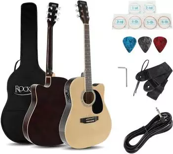 Rocktile WSD-8CE-NT Slim Line Westerngitarren-Set Akustik Cutaway mit Pickup (00081151)