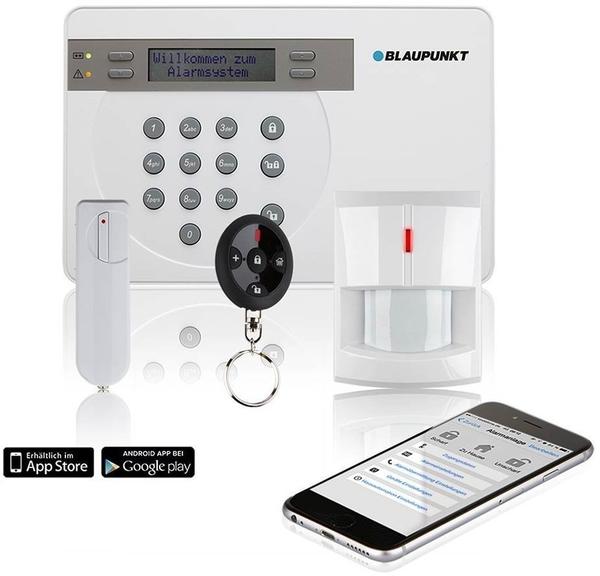 Blaupunkt Funk-Alarmanlage SA 2700 I Mit GSM-Modul I Sicherheitssystem mit Bewegungsmelder, Tür/Fenstersensor, Fernbedienung, App I Alarmierung über das Mobilfunknetz I Weiß