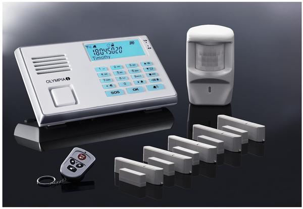 Olympia Protect 9061 Alarmanlagen GSM Funk Set 1 Bewegungsmelder, 5 Tür/Fensterkontakten und Fernbedienung,