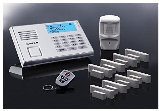 Olympia Protect 9035 Plus Alarmanlagen GSM Funk Set mit 1 Bewegungsmelder, 8 Tür/Fensterkontakten und Fernbedienung.
