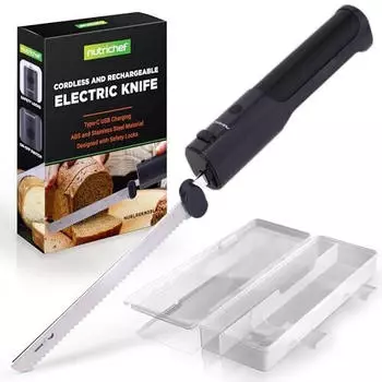 NutriChef Elektrisches Küchenmesser Schwarz USB-C, 11,42