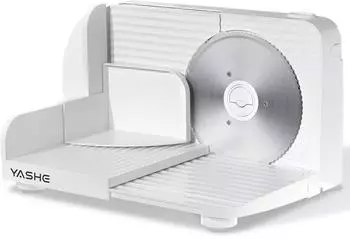 YASHE Faltbarer Allesschneider 180W Brotschneidemaschine, Einstellbare Dicke 0-15 mm, 17 cm Edelstahlklinge (SL-5801D23B3) weiß