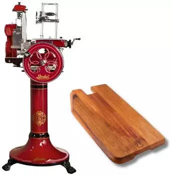 Berkel Volano Tribute Schwungradmaschine in rot Wunderschöne Aufschnittmaschine mit Standfuß + Fassholzbrett Unikat Tribute-Stand-R-FHB