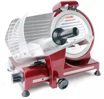 Hendi Aufschnittmaschine, Messerdurchmesser: 180Mm, Rote Sonderedition, Allesschneider, Stufenlos Einstellbare Schnittst&auml;rke (0-15Mm), 230V, 320W, 485X420X(H)395Mm, Rot, Aluminium, Edelstahl