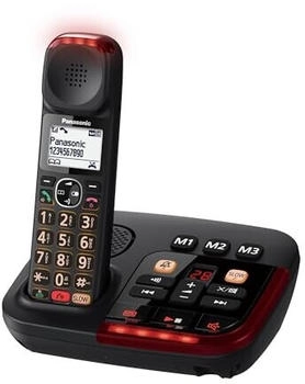 Panasonic Téléphone fixe numérique sans fil avec répondeur, haut volume, mode parole lente et blocage d'appels, Telefon, Schwarz