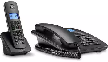 Motorola C4201 Schwarzes schnurgebundenes und schnurloses DECT-Festnetztelefon für ältere Menschen LCD-Display