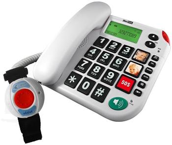 Maxcom Senioren-Notruf-Telefon mit Armbandsender und Adapterstecker
