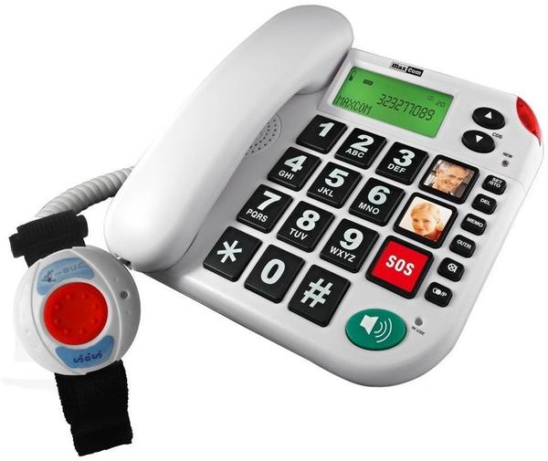 Maxcom Senioren-Notruf-Telefon mit Armbandsender und Adapterstecker