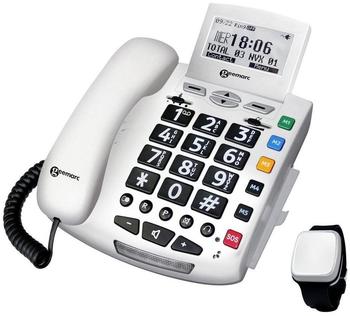 Geemarc Schnurgebundenes Seniorentelefon Pack SERENTIES Fallband-Sensor Beleuchtetes Display Weiß