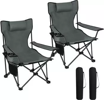 Woltu Campingstuhl klappbar mit Armlehnen & Getr&auml;nkehalter, grau, 2er-Set (CPS8147gr-2)