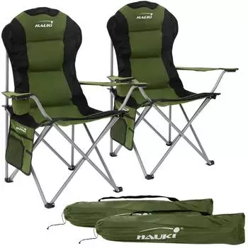Hauki Campingstuhl faltbar, gepolstert, khaki, bis 150kg, mit Getr&auml;nkehalter & Tragetasche (2er-Set)