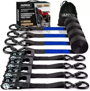 LuxusKollektion Spanngurte mit Ratsche 4er-Pack, 6m x 25mm, S-Haken, schwarz, TÜV/GS