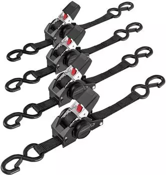 LuxusKollektion Ratschenspanngurte mit S-Haken, schwarz, 2,5cm x 3m, 4 Stück