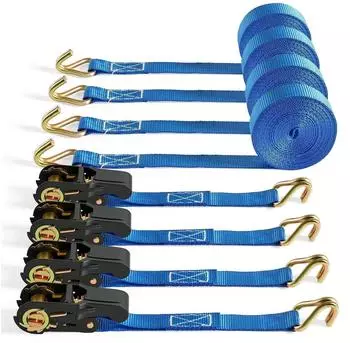 LuxusKollektion Spanngurte mit Ratsche 6m, 25mm, J-Haken, blau, 4 St&uuml;ck