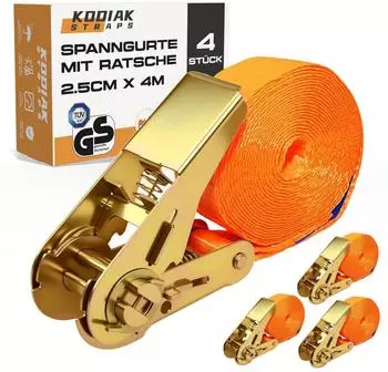 LuxusKollektion Spanngurte mit Ratschenschloss 4m 25mm 1000kg orange, 4 St&uuml;ck