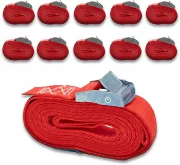 Dolezych DoZurr 250 Spanngurt mit Gurtklemme, rot, 25mm x 2,5m, 250kg, 10er-Set (SET-16250251-002500-002)