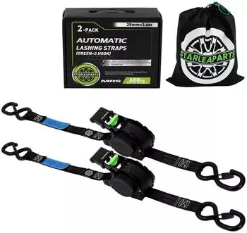 LuxusKollektion Spanngurt Automatik mit S-Haken, 3,6m x 25mm, 340kg, 2 St&uuml;ck, schwarz