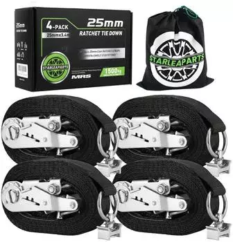 LuxusKollektion Spanngurte f&uuml;r Airlineschiene 4er-Pack 3,4m x 25mm 1500kg schwarz (DIN EN 12195-2)