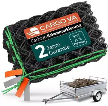 CargoVA Anh&auml;ngernetz dehnbar 1x2&ndash;2x3m, schwarz, 8 Haken
