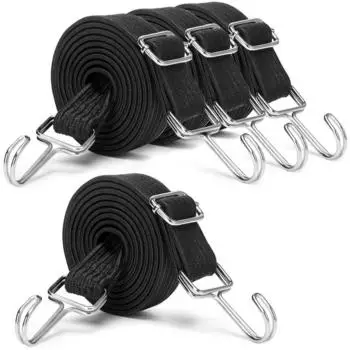 LuxusKollektion Spanngummis mit Metallhaken, flach, 2m, 3cm breit, schwarz, 4er Set