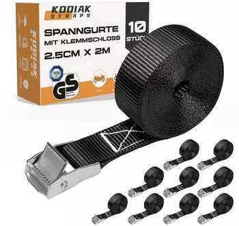 LuxusKollektion KODIAK ST Spanngurte 25mm, 250kg, 2m, Klemmschloss, 10 St&uuml;ck (DIN EN 12195-2)
