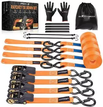MaXpeedingrods Spanngurte mit Ratsche 4,5m 997kg 25mm orange, 4er-Set (EN 12195-2)