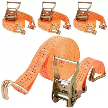 LuxusKollektion Spanngurte 3000kg 6m x 38mm orange mit Haken (4 Stk.)