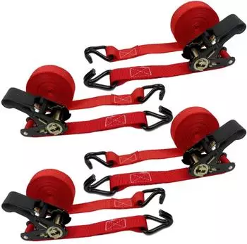 LuxusKollektion Spanngurte mit Ratsche 4er-Set, 800KG, 6m x 25mm, Doppel-J-Haken, rot