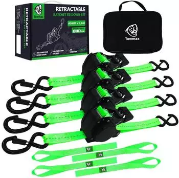 LuxusKollektion Automatik-Spanngurt-Set 3,6m x 25mm S-Haken & Soft-Loops, 4 St&uuml;ck