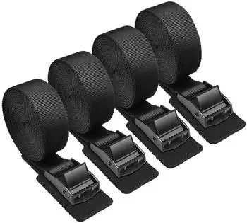 LuxusKollektion Spanngurte schwarz 250kg 2,5m mit Edelstahlschnalle (4er-Pack)