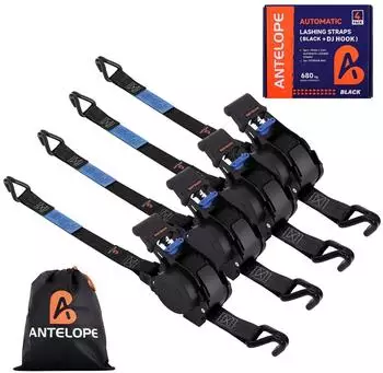 LuxusKollektion Automatik-Spanngurt mit Selbstaufroller, J-Haken, schwarz, 4 St&uuml;ck, 680kg Bruchfestigkeit