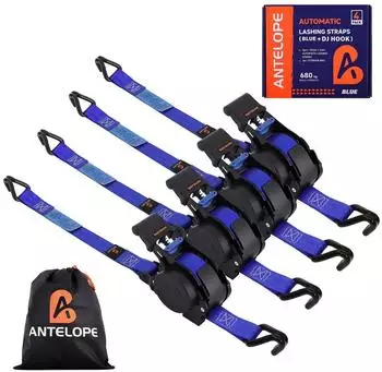 LuxusKollektion Automatik-Spanngurt mit Selbstaufroller, J-Haken, blau, 4 St&uuml;ck, 680kg Bruchfestigkeit