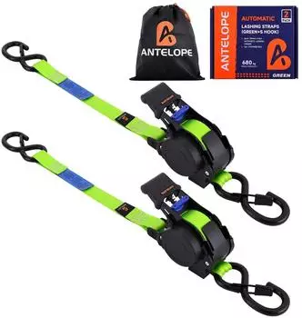 LuxusKollektion Automatik Spanngurt 2er-Set mit S-Haken, gr&uuml;n, 680kg Bruchfestigkeit
