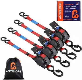 LuxusKollektion ANTELOPE Automatik Spanngurt mit S-Haken, rot, 4er-Set (680kg) (ANTELOPE)