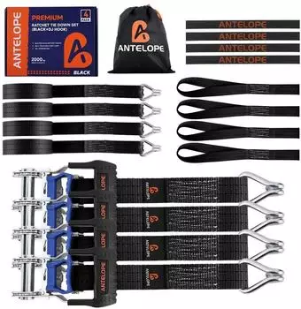 Antelope Audio Spanngurte mit Ratsche, J-Haken, 6m, 35mm, schwarz, 4 St&uuml;ck