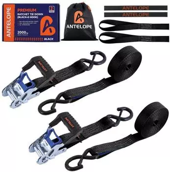LuxusKollektion Spanngurt mit Ratsche & S-Haken, 35mm, 6m, 2000kg, 2 St&uuml;ck (DIN EN 12195-2)
