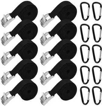 LuxusKollektion Spanngurte mit Karabiner, 25mm x 1,5m, schwarz, 10er-Set