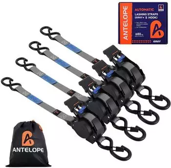 Antelope Audio Automatik-Spanngurt mit S-Haken, 4er-Set, grau, 680kg Bruchfestigkeit