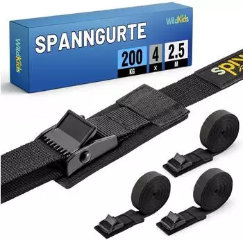 LuxusKollektion Spanngurte 4er-Set 2,5m 200kg mit Klemmschloss & Schutzpolster, schwarz