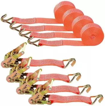 LuxusKollektion Spanngurt-Set mit Ratsche 3000kg 6m x 38mm Doppel-J-Haken, orange (4-St)