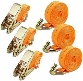 Manduka Spanngurte mit Ratsche und Haken 3er-Pack 1200kg 6m 25mm orange